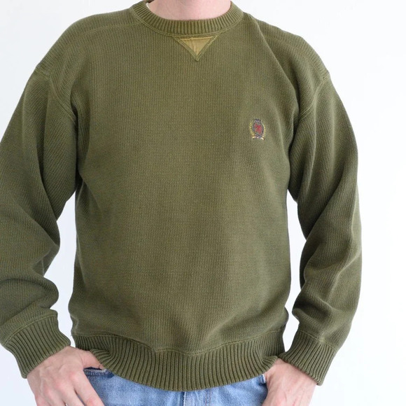 Vintage Y2K Tommy Hilfiger Olive Green  Crewneck Knit Sweater Size Medium - Picture 3 of 13